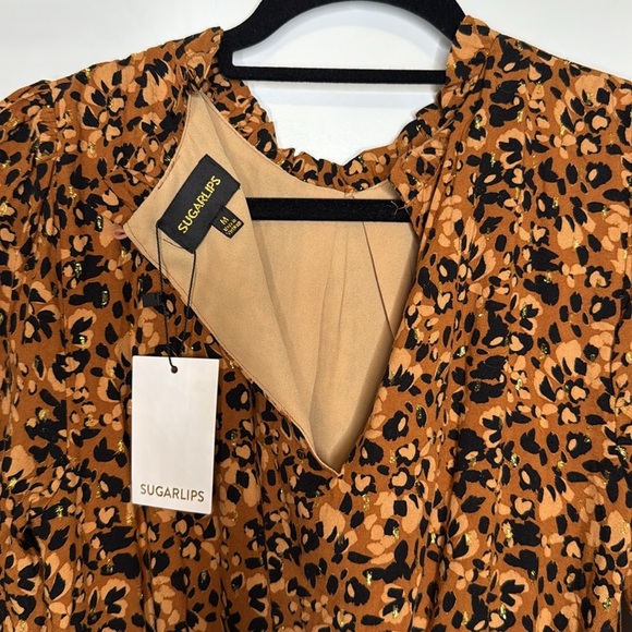 Sugarlips NWT Leopard Print Long Sleeve Ruffle Hem Mini Dress - M - Picture 10 of 12